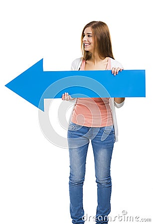 Woman holding an arrow Stock Photo