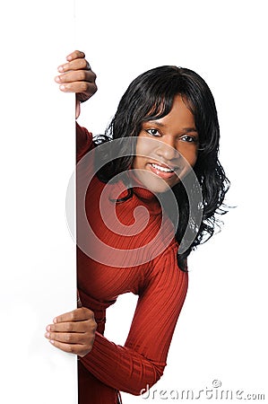 Woman Holding Blank Sign Stock Photo