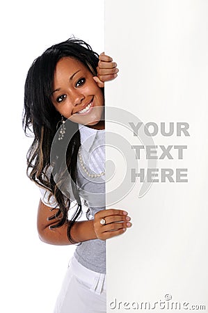 Woman Holding Blank Sign Stock Photo