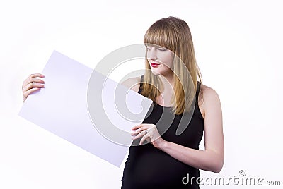 Woman holding blank sign Stock Photo