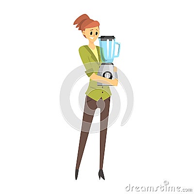 Woman Holding A Blender, Department Store Shopping For Domestic Equipment And Electronic Objects For Home Vector Illustration