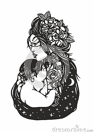 Woman holding a child. vector. Mothers Day Vector Illustration