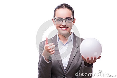 The woman holding crystall ball isolated on white Stock Photo