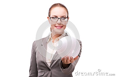 The woman holding crystall ball isolated on white Stock Photo