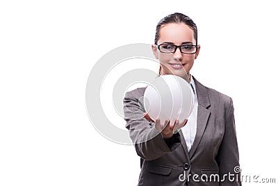 The woman holding crystall ball on white Stock Photo