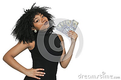 Woman Holding 100 Dollar Bills Stock Photo