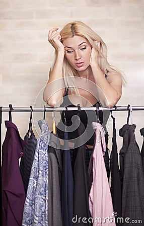 Woman holding dress Stock Photo