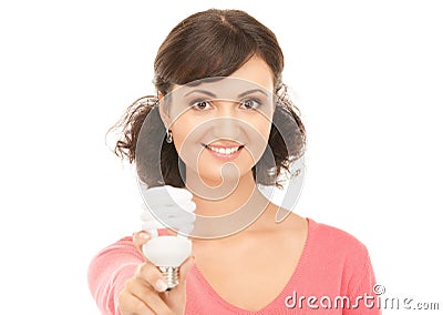 Woman holding energy saving bulb Stock Photo