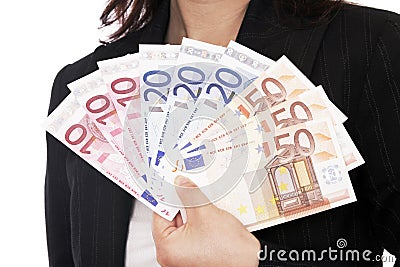 Woman Holding Euro Money Stock Photo