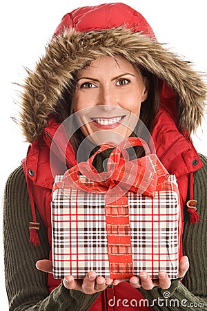 Woman holding gift Stock Photo