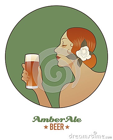 Woman holding a glass of beer. Amber Ale. Stock Photo