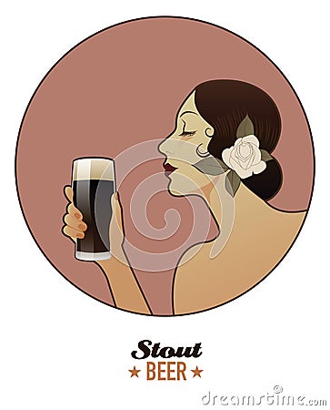 Woman holding a glass of beer. Stout. Vector Illustration