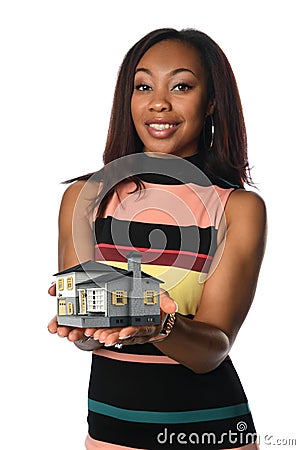 Woman Holding Miniature House Stock Photo