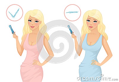 Woman holding a pregnancy test Vector Illustration