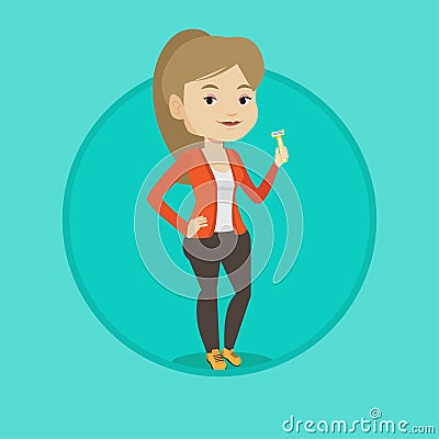 Woman holding razor in hand vector illustration. Vector Illustration