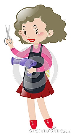 Woman holding scissors and blowdryer Cartoon Illustration