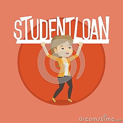 Woman holding sign of student loan. Vector Illustration