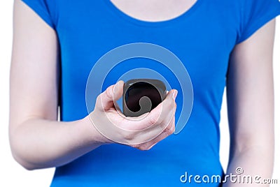 Woman holding a smartphone Stock Photo