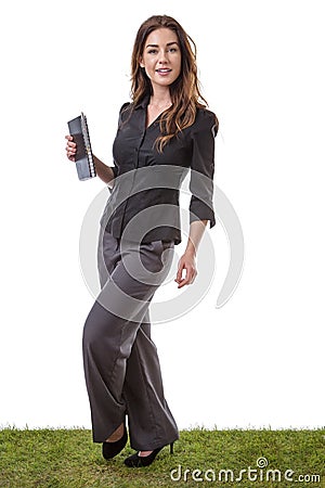 Woman holding tablet computer Stock Photo