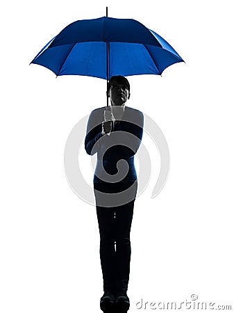 Woman holding umbrella pouting silhouette Stock Photo