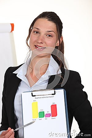 Woman holding results of a poll Stock Photo