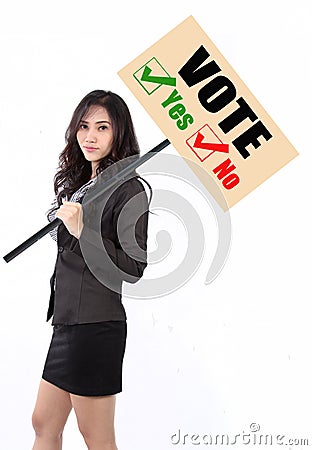 Woman holding vote sign Stock Photo