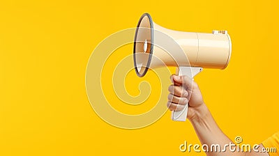 Photo of a woman holding a white megaphone Stock Photo