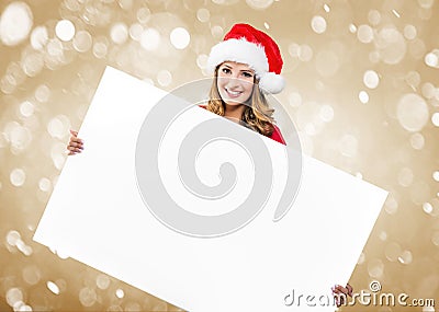 Woman holds hands: Blank White Board Stock Photo