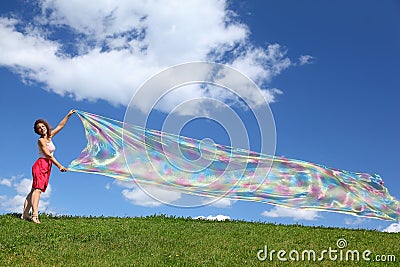 Woman holds hands fabric Stock Photo