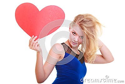 Woman holds Valentine day symbol love heart Stock Photo