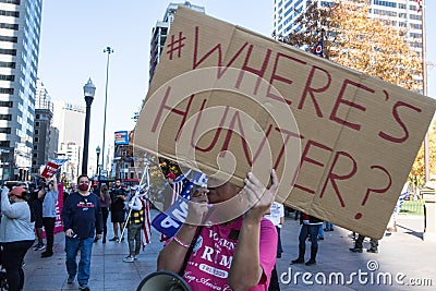 Woman Holds `Where`s Hunter` Sign at a Stop the Steal Rally Editorial Stock Photo