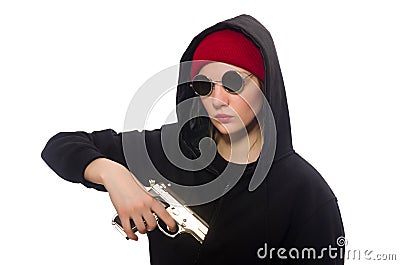 Woman hooligan isolated on the white Stock Photo