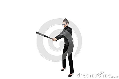 Woman hooligan isolated on the white Stock Photo