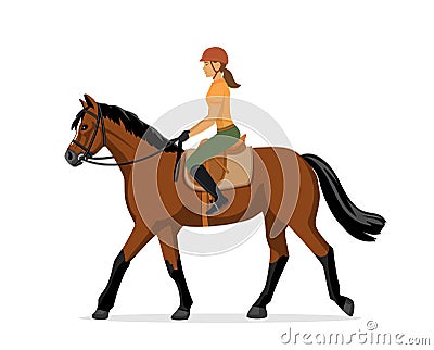 Woman Horseback Riding. Equestrian Sport. Isolated Vector Illustration