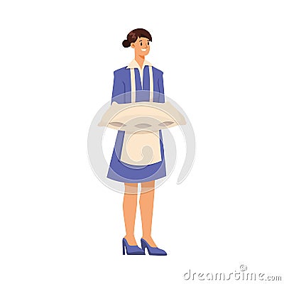 Woman Hotel Maid Standing with Pillow Vector Illustration Stock Photo