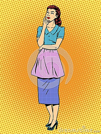 Woman housewife thinks Vector Illustration