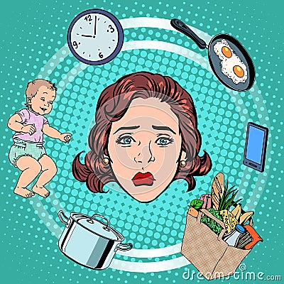 Woman housework sadness Vector Illustration