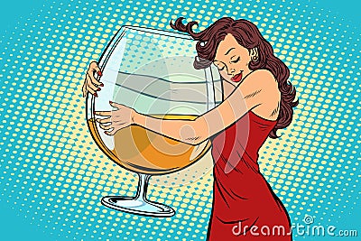 Woman hugging a glass of wine Vector Illustration