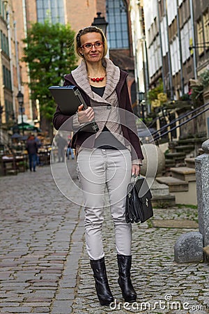 Woman hurrying to a business meeting Stock Photo