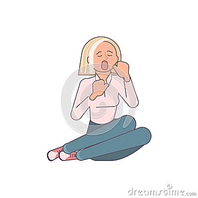 Woman in hysterics or mentally stress nervous Vector Illustration