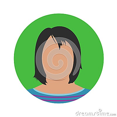 Colorful Woman Icon with hair on green rounded shape Vector Illustration