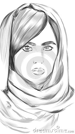 arab Woman illustration black white Stock Photo
