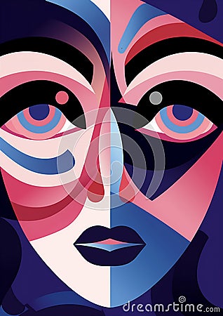 woman fashion poster face abstract portrait graphic cubism cubist healthy modern. Generative AI. Cartoon Illustration