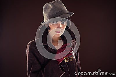 Woman in the image of the detective Stock Photo