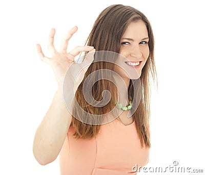 Woman indicating ok sign. Stock Photo