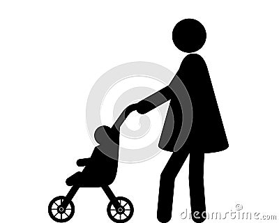 Woman and infant with buggy Vector Illustration