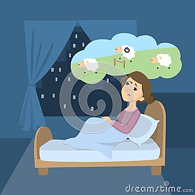 Woman with insomnia. Vector Illustration