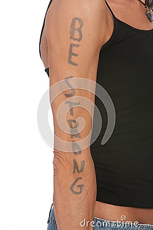 Woman with Inspirational phrase on arm Stock Photo