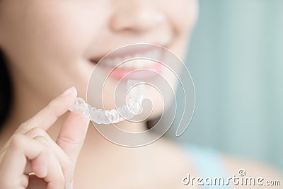 Woman with invisible braces Stock Photo