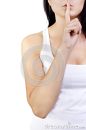 Woman isolated. Hush. Stock Photo